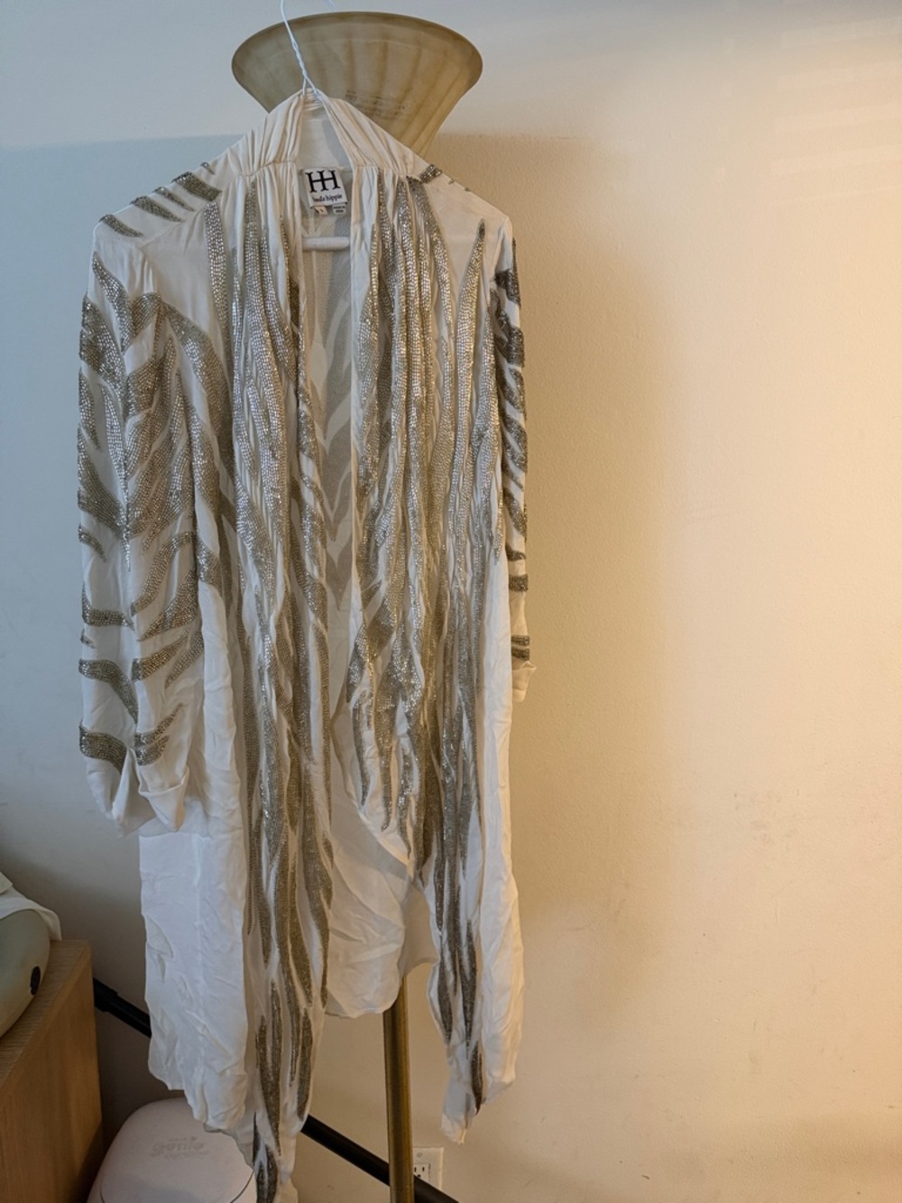 Haute Hippie White Kimono with Silver Sequin Stripes